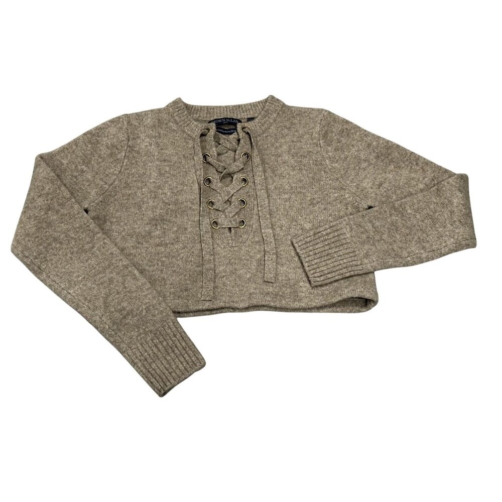 BROWN ALLAN Cropped Extra Fine Merino Wool Sweater in Brown
